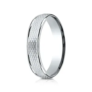 14 Karat White Gold 4.5mm Comfort-fit Round Edge Mesh Center Design Band