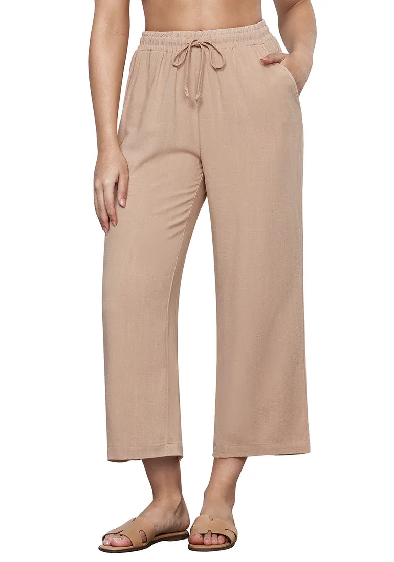 Almond Women's Brief High Waist Trousers Elastic Waist Wide Leg Pants