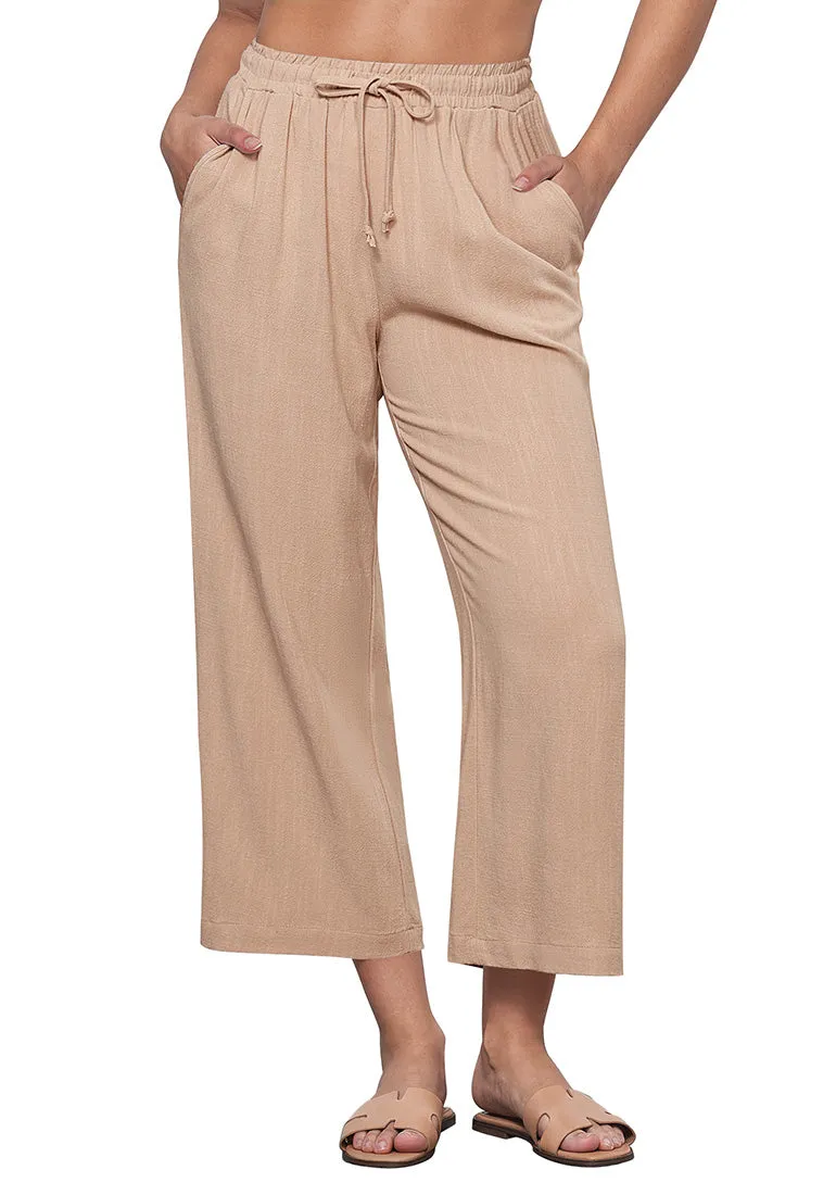 Almond Women's Brief High Waist Trousers Elastic Waist Wide Leg Pants