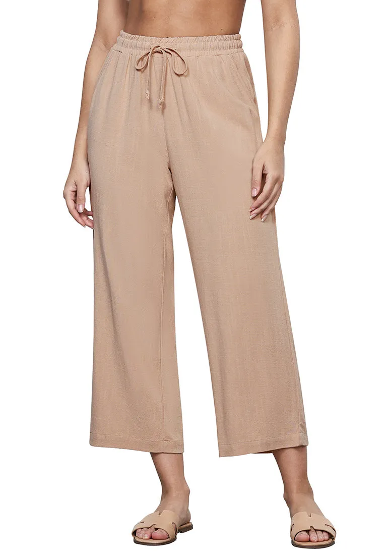 Almond Women's Brief High Waist Trousers Elastic Waist Wide Leg Pants