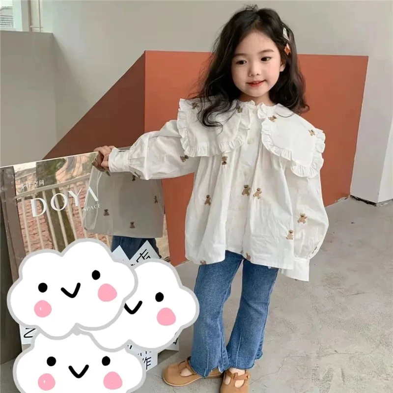 Autumn Girls Casual Denim Flared Pants Children's High Elasticity Fashion Outer Wearing Trousers Baby Girl Versatile Slim Jeans