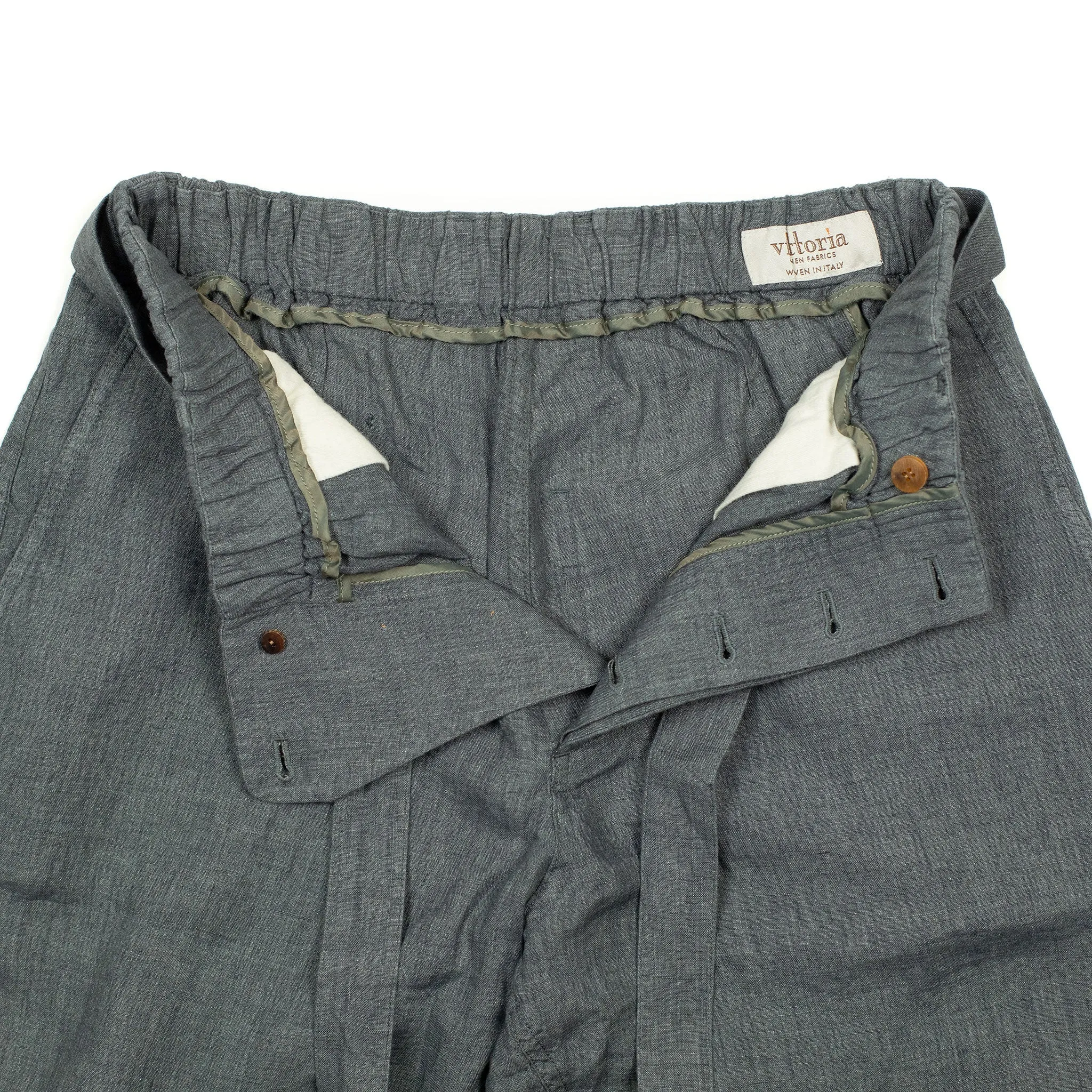 Belted trousers in lead grey Italian linen