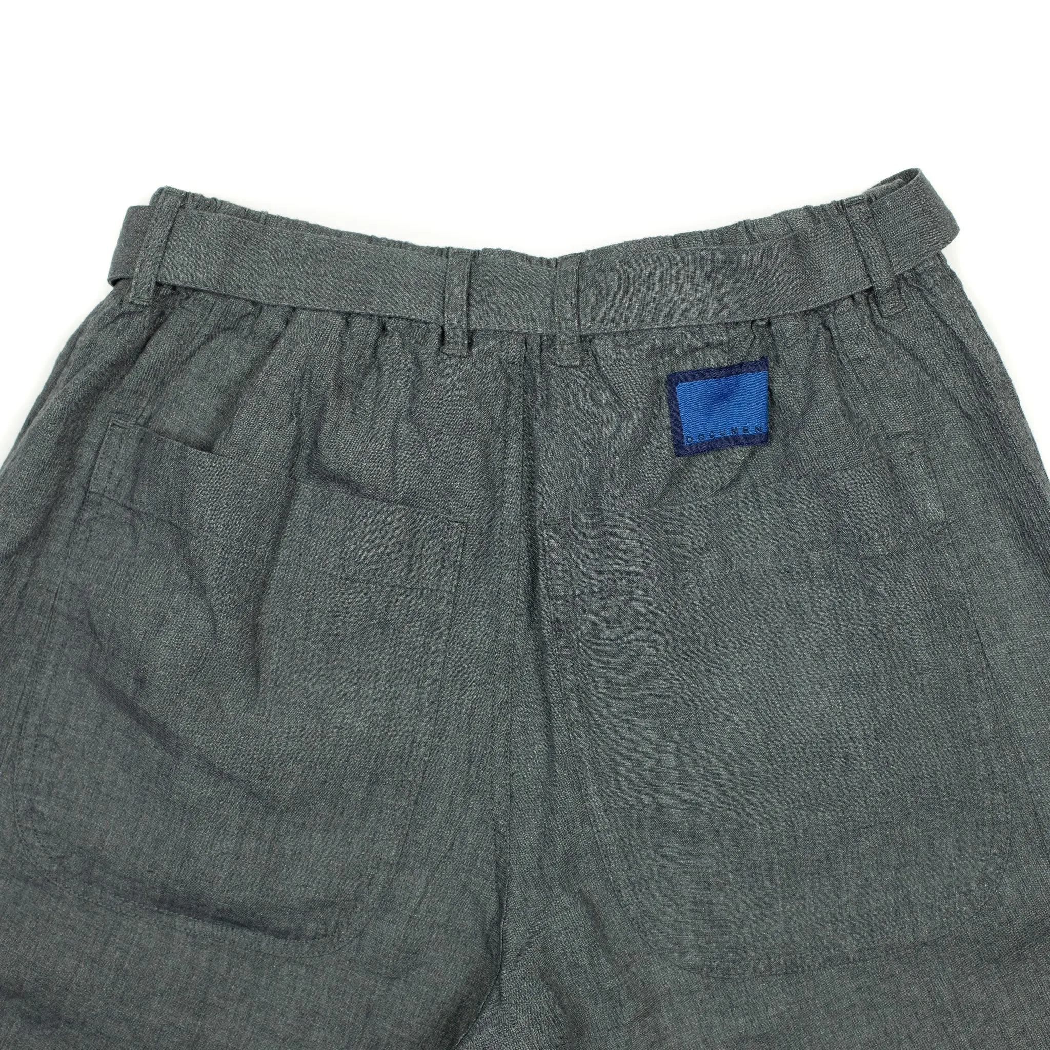 Belted trousers in lead grey Italian linen