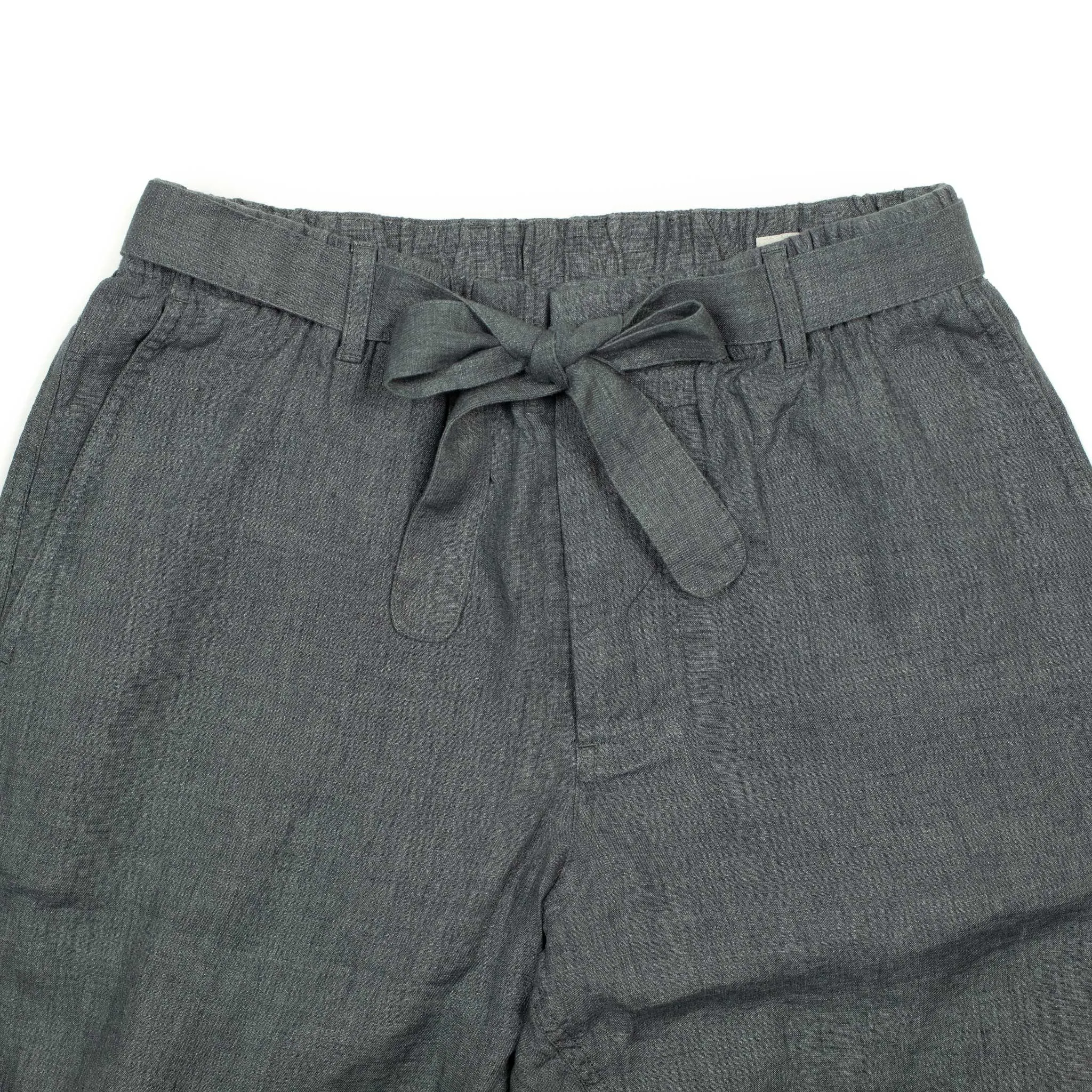 Belted trousers in lead grey Italian linen