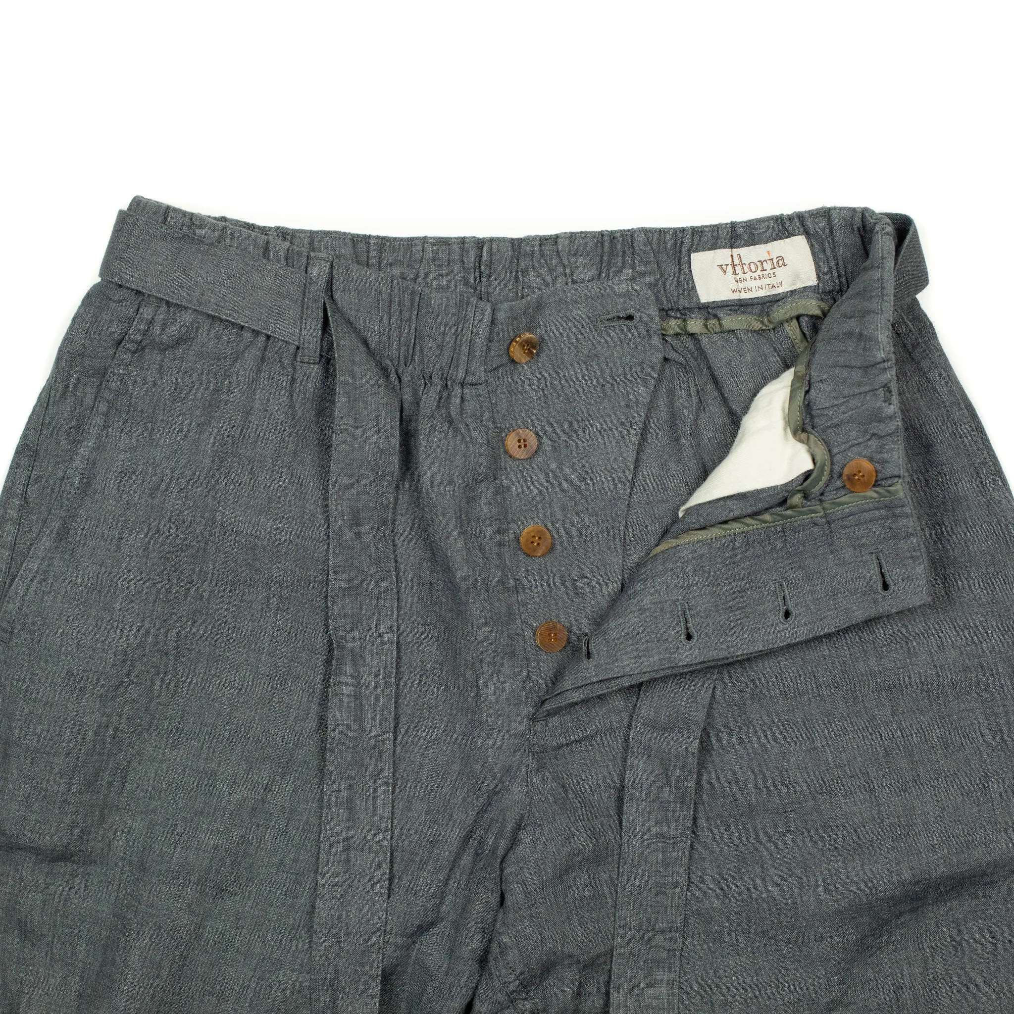 Belted trousers in lead grey Italian linen