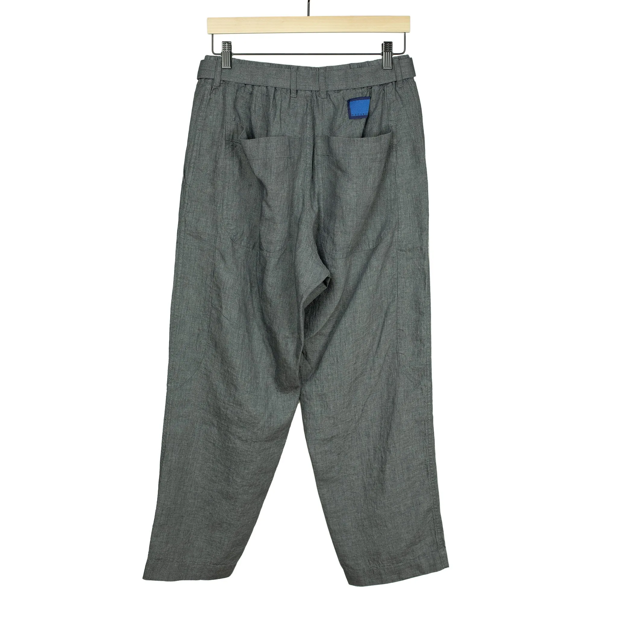 Belted trousers in lead grey Italian linen