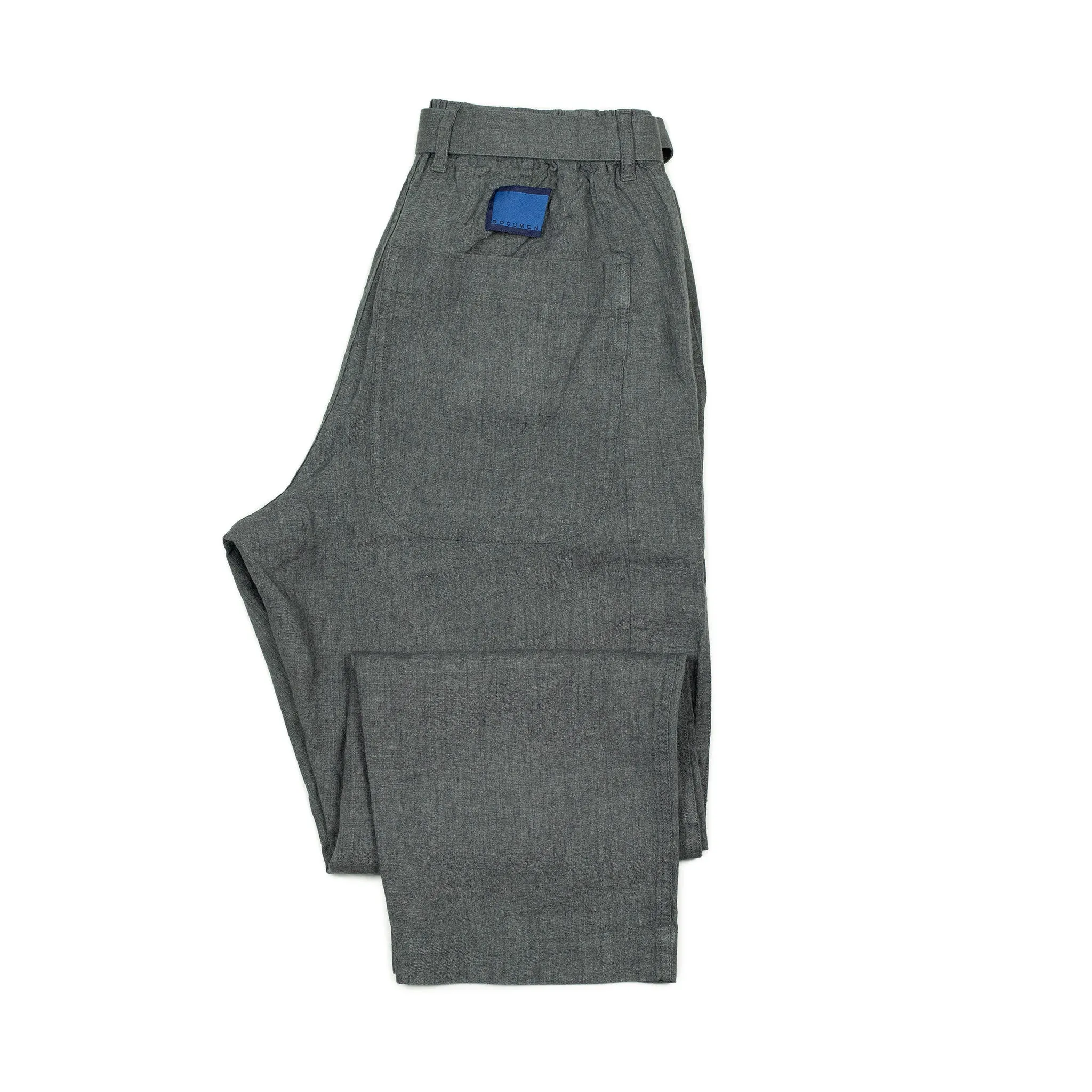 Belted trousers in lead grey Italian linen