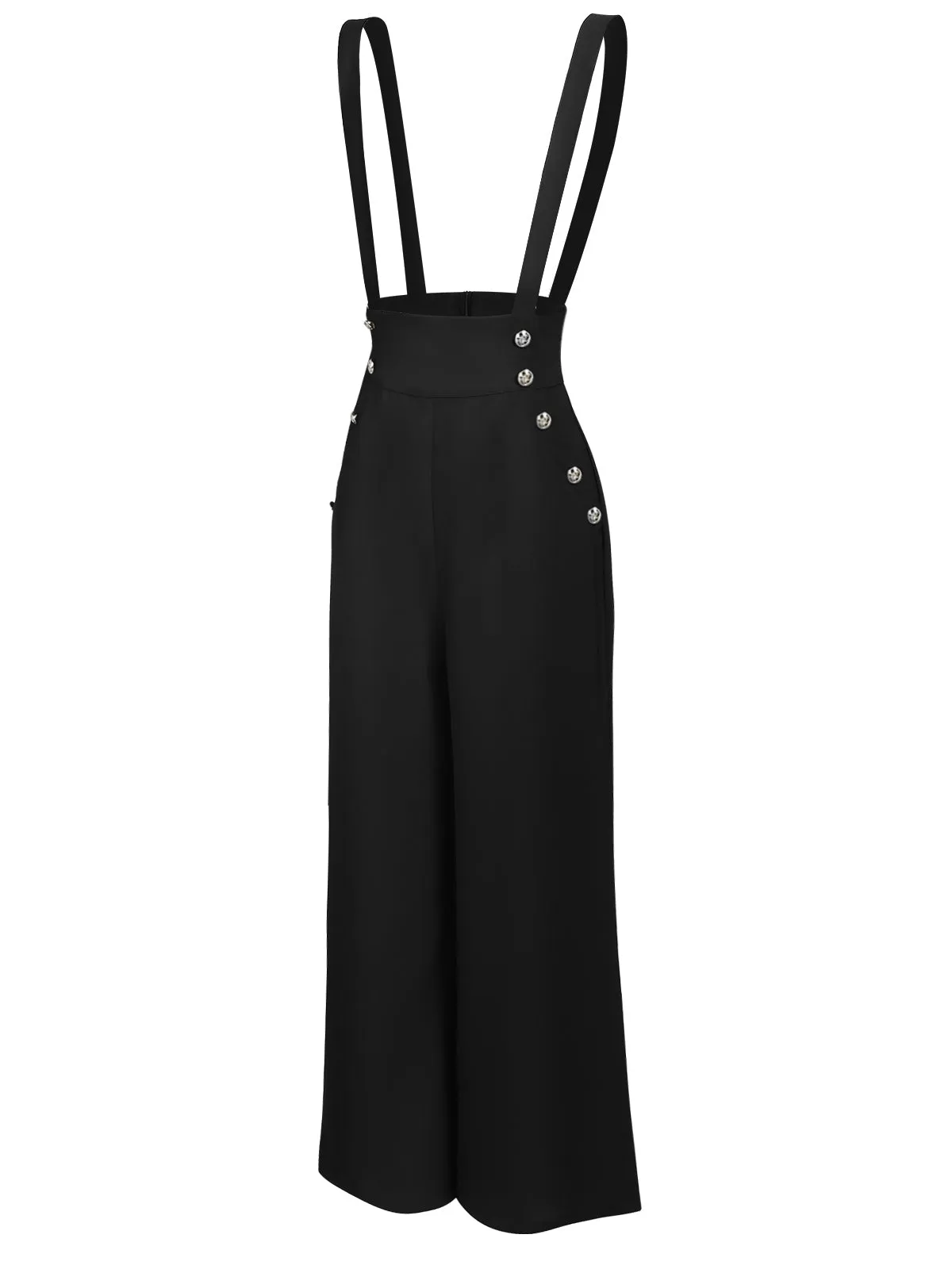 Black 1930s Solid Suspender Pants