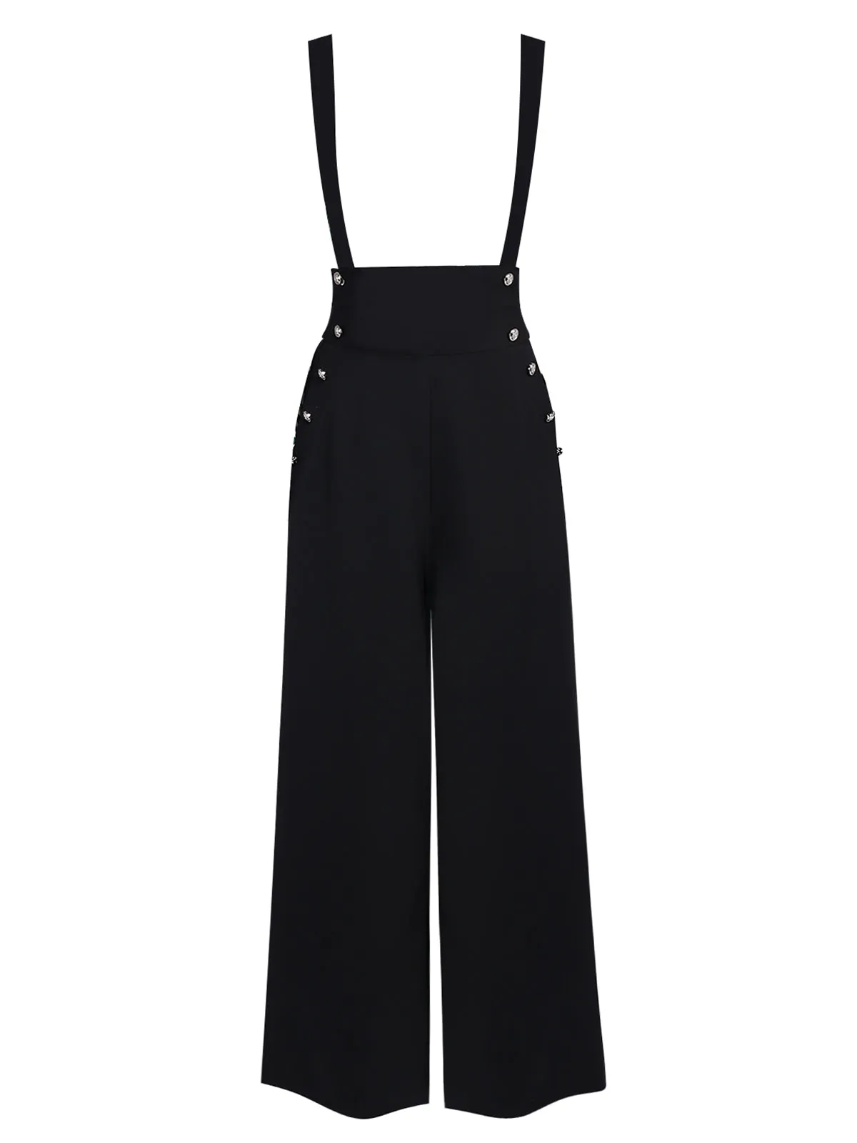 Black 1930s Solid Suspender Pants