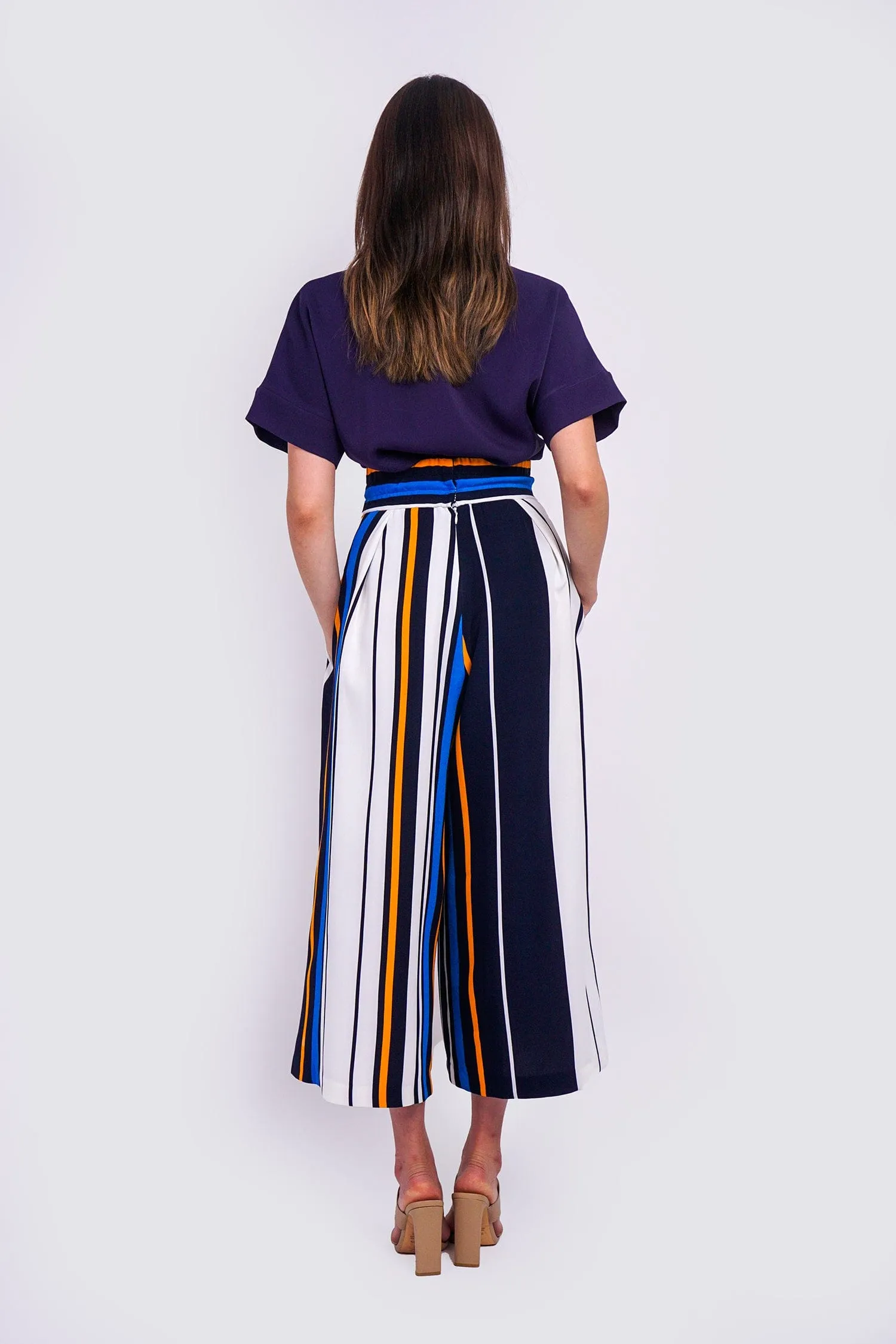 Blue Stripe Pleated Wide Leg Kira Pants