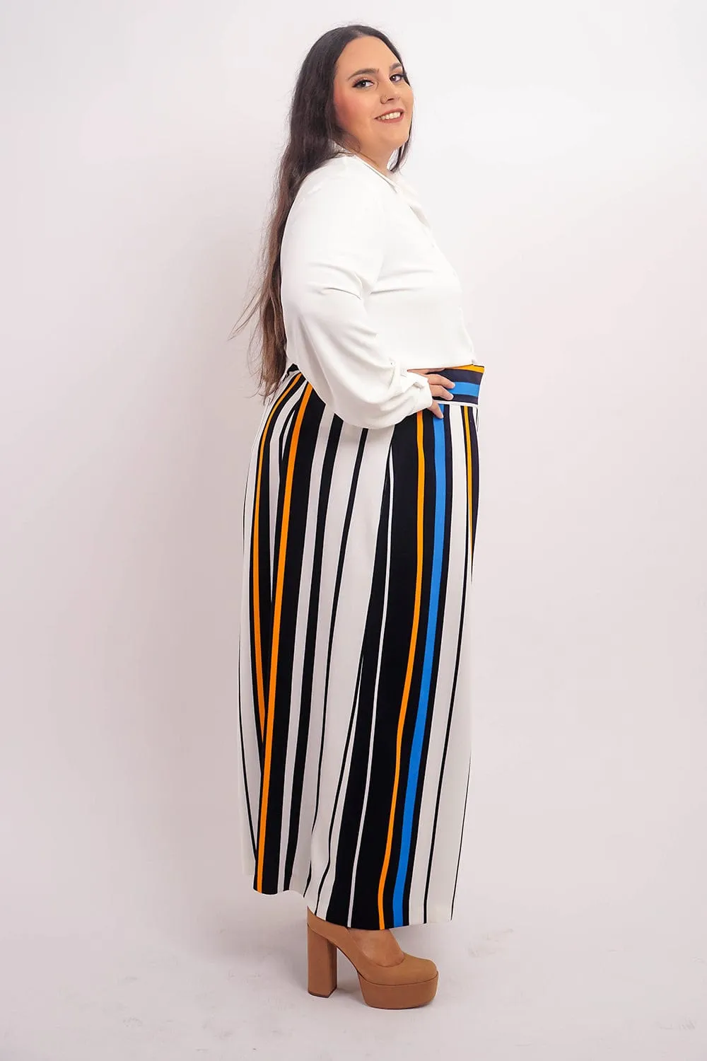 Blue Stripe Pleated Wide Leg Kira Pants