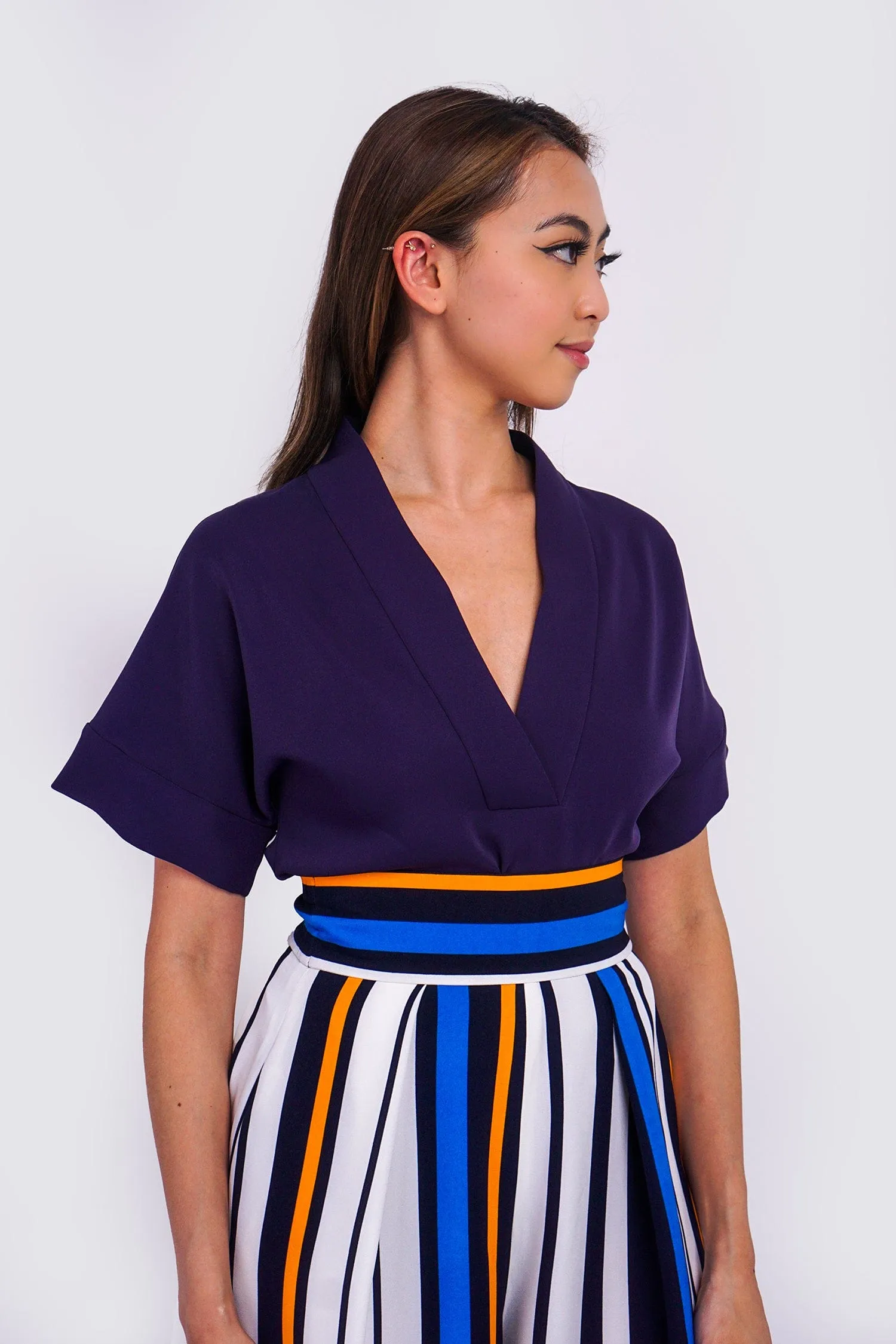 Blue Stripe Pleated Wide Leg Kira Pants