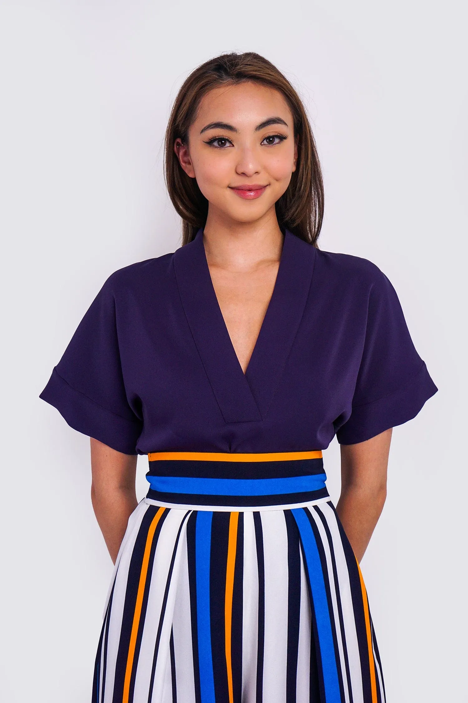 Blue Stripe Pleated Wide Leg Kira Pants