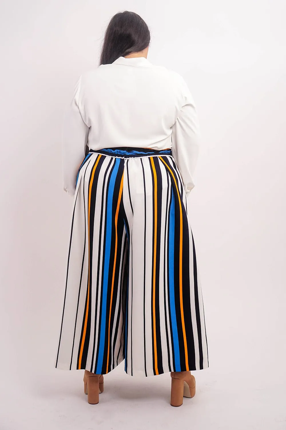 Blue Stripe Pleated Wide Leg Kira Pants