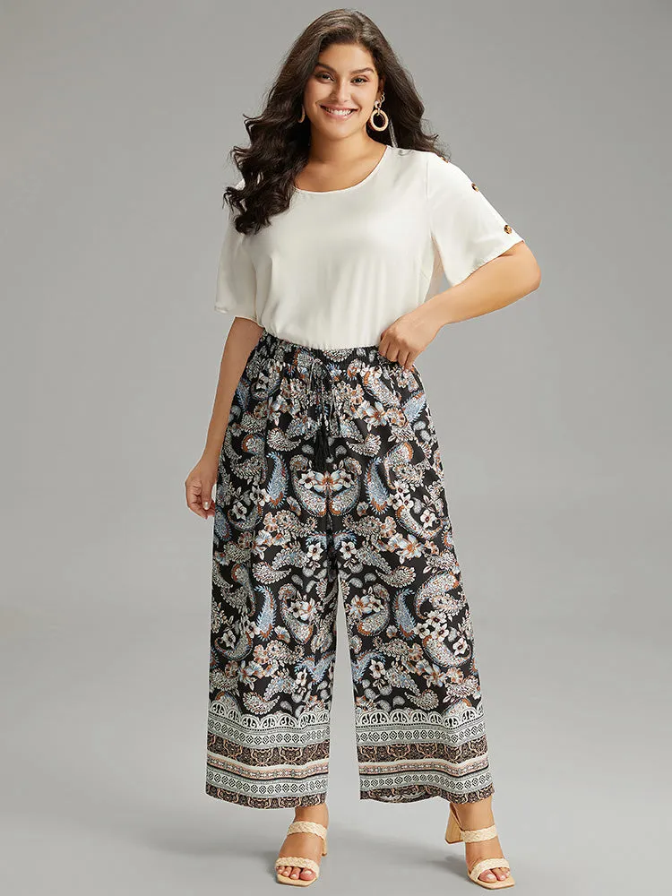 Boho Print Tassel Elastic Waist Pants