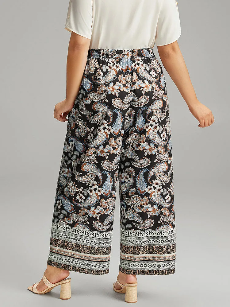 Boho Print Tassel Elastic Waist Pants