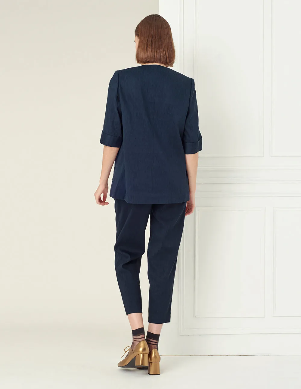 BORA AKSU Navy blue linen-blend suit pants