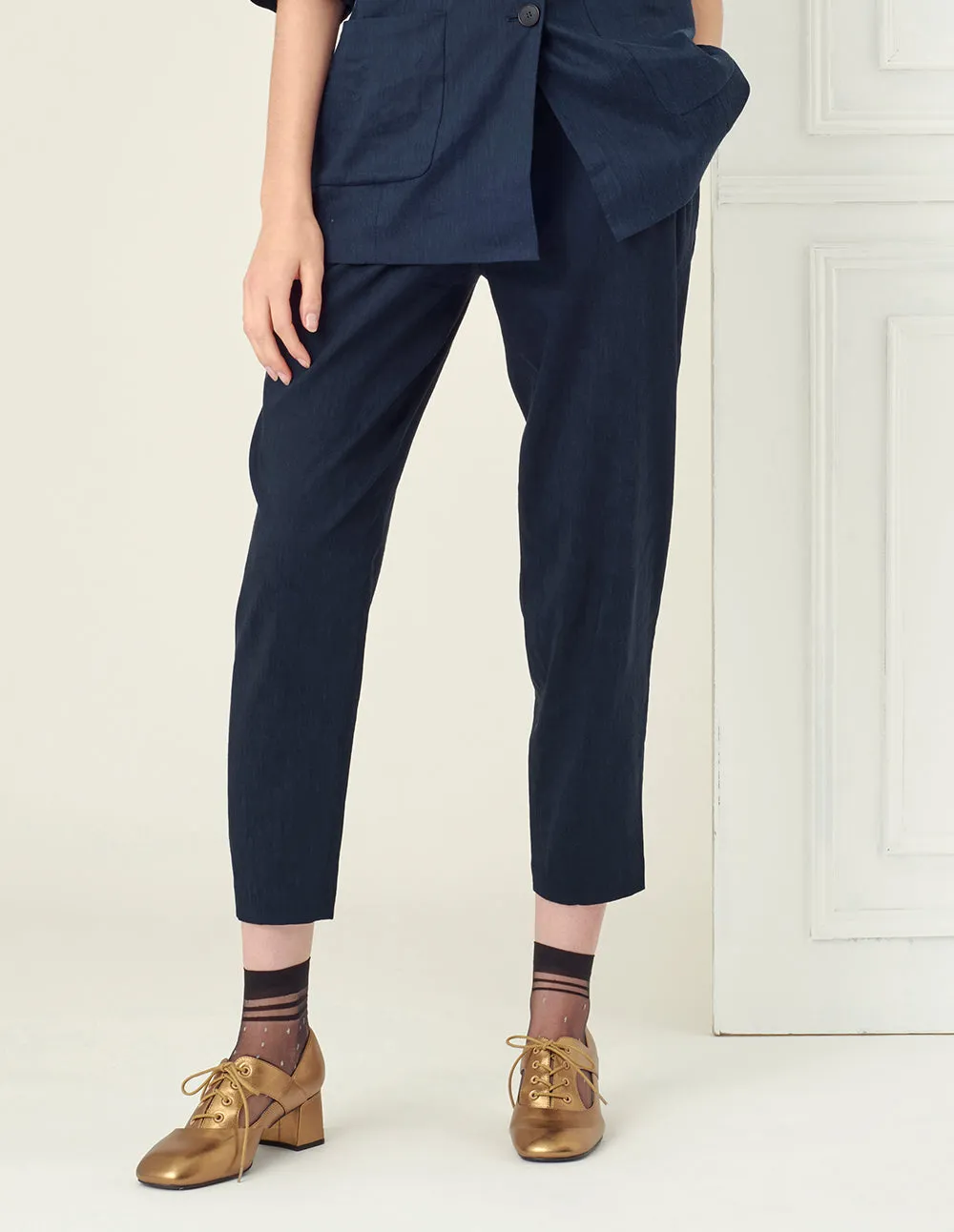 BORA AKSU Navy blue linen-blend suit pants