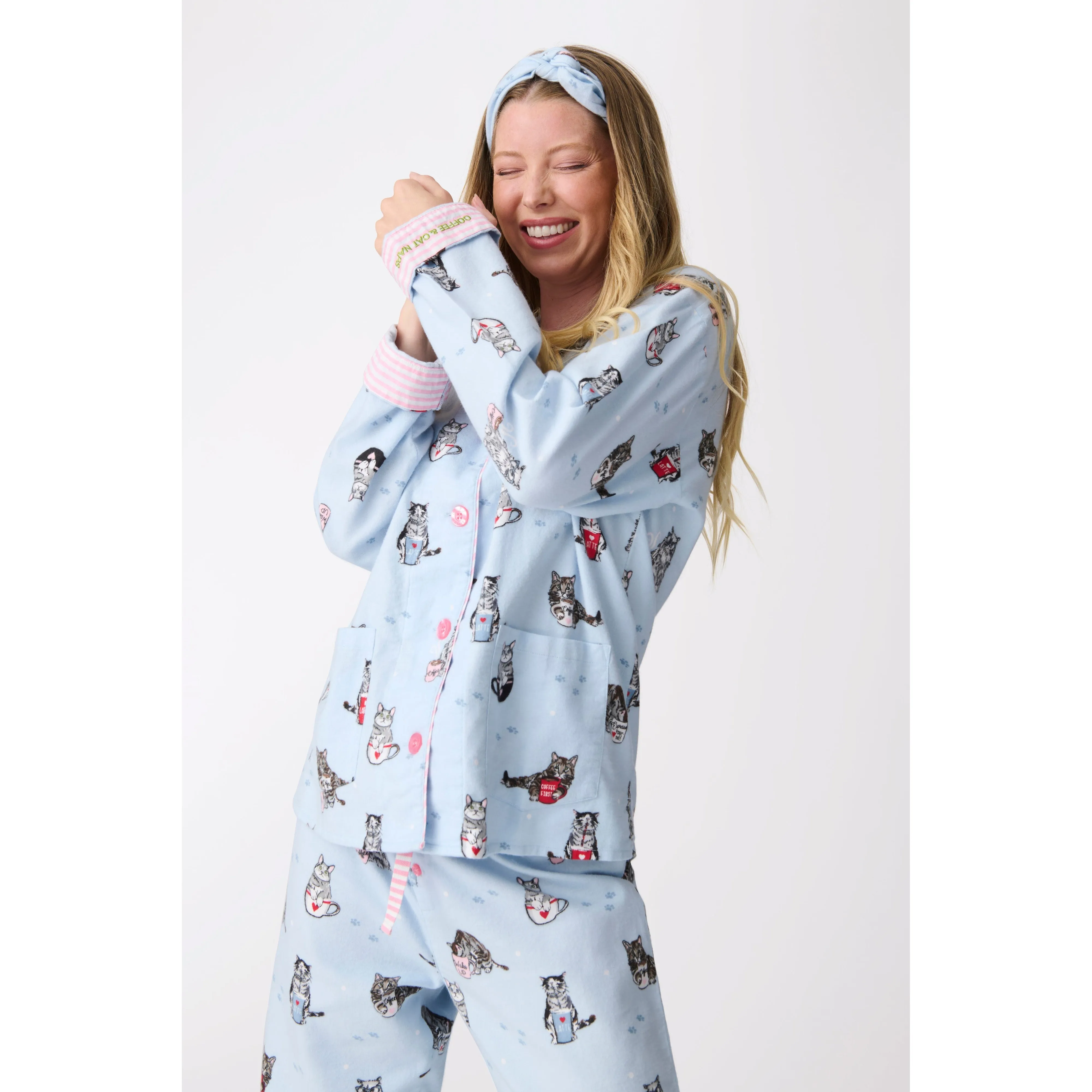 COFFEE & CAT NAPS FLANNEL PJ SET