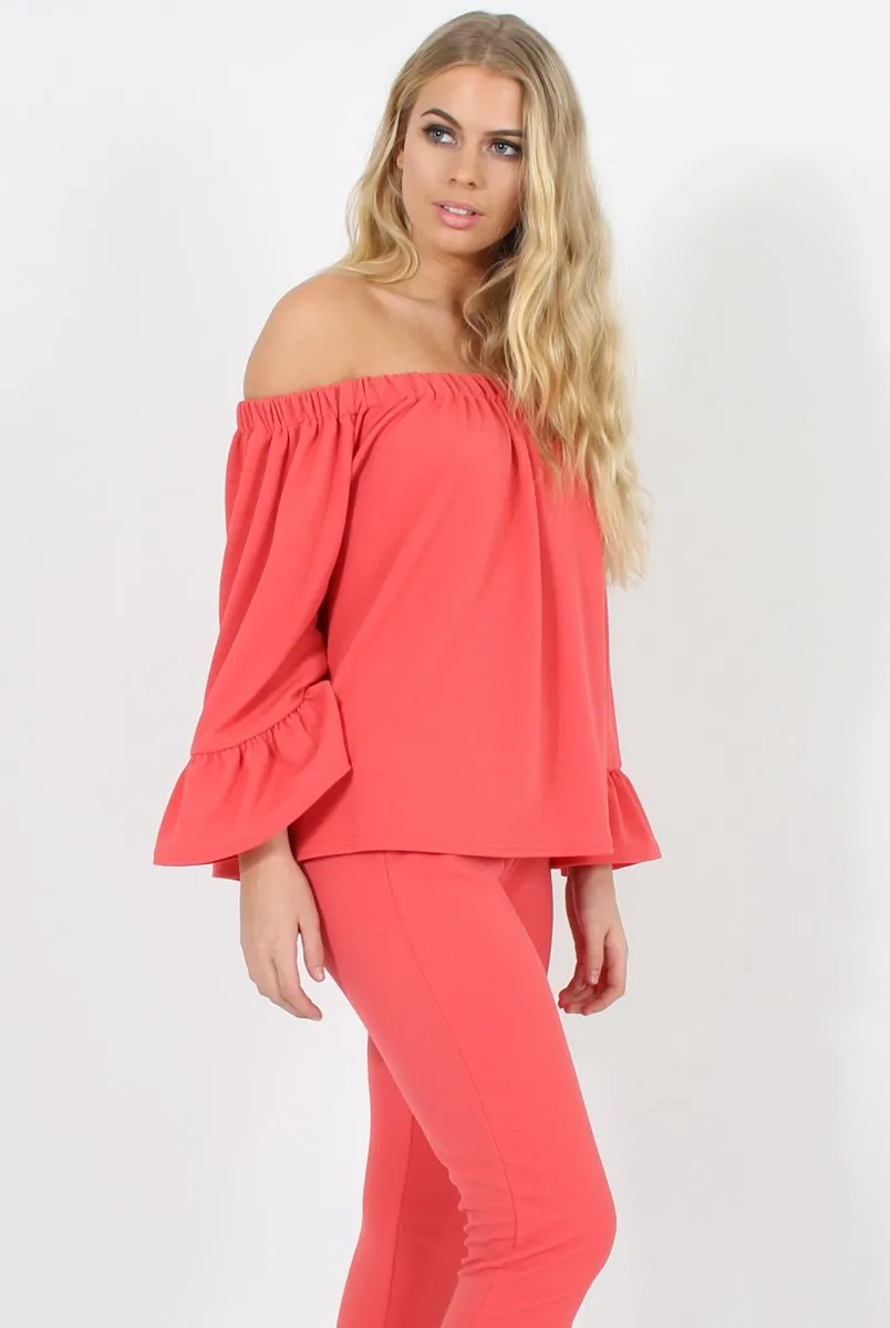 Coral Off The Shoulder Co-ord - Lydia