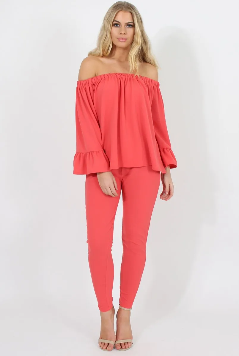 Coral Off The Shoulder Co-ord - Lydia