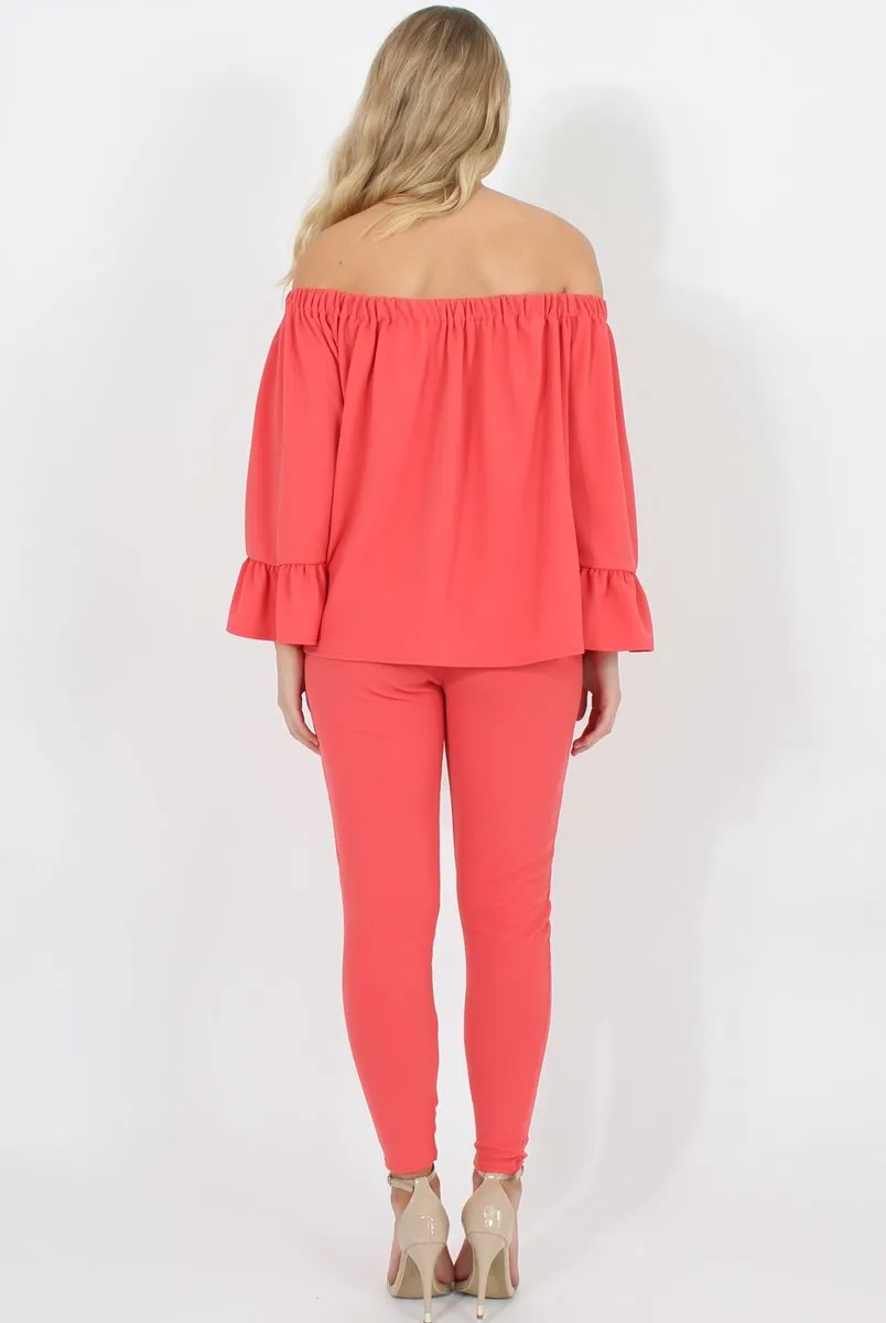 Coral Off The Shoulder Co-ord - Lydia