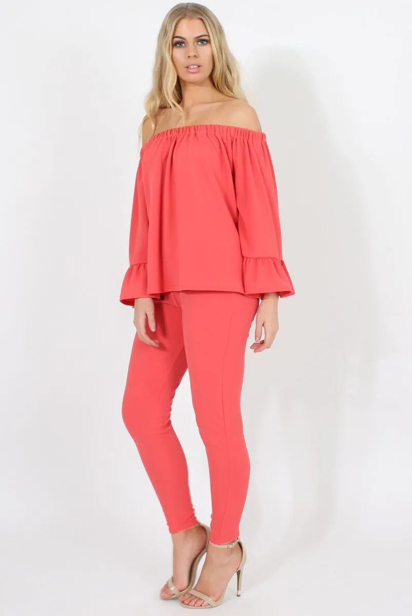 Coral Off The Shoulder Co-ord - Lydia