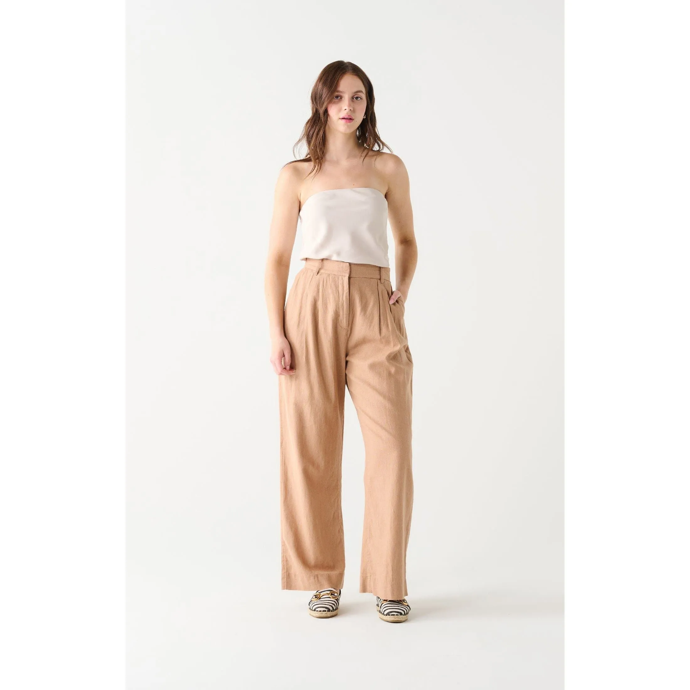 Dex Black Tape Linen Wide Leg Trouser