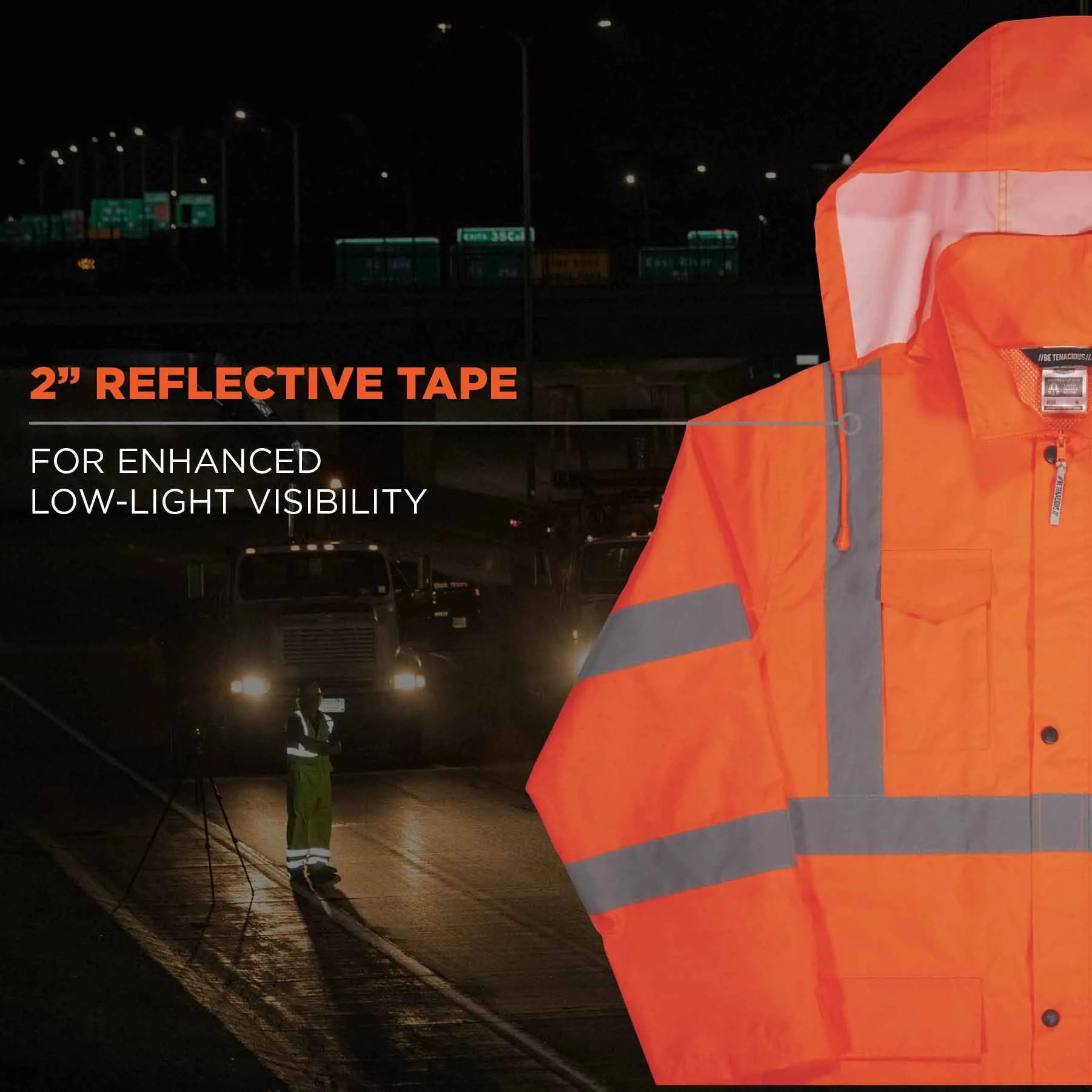 Ergodyne 24364 8366 L Orange Class 3 Lightweight Hi-Vis Rain Jacket