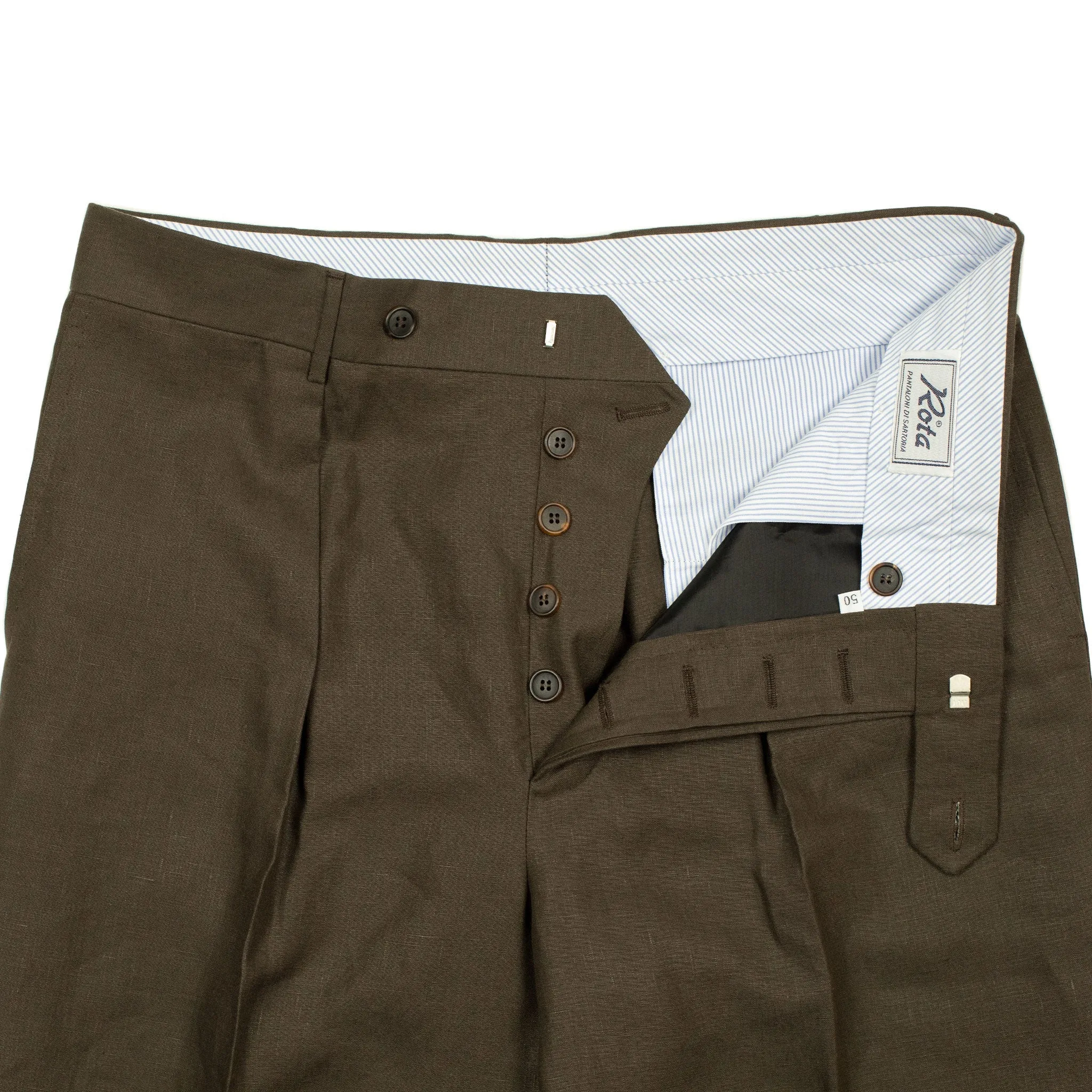 Exclusive Manhattan pleated high-rise wide trousers in chocolate brown Irish linen