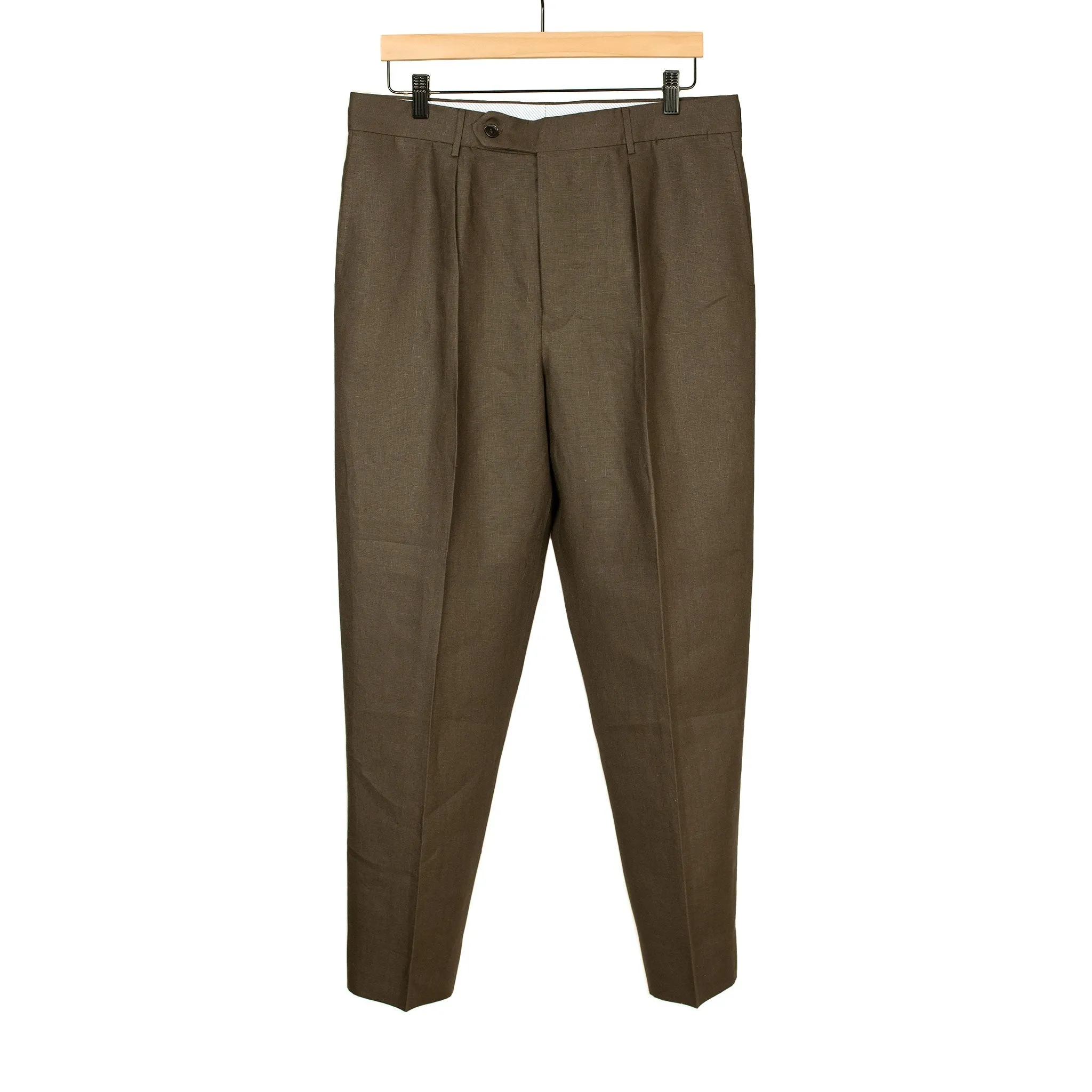 Exclusive Manhattan pleated high-rise wide trousers in chocolate brown Irish linen