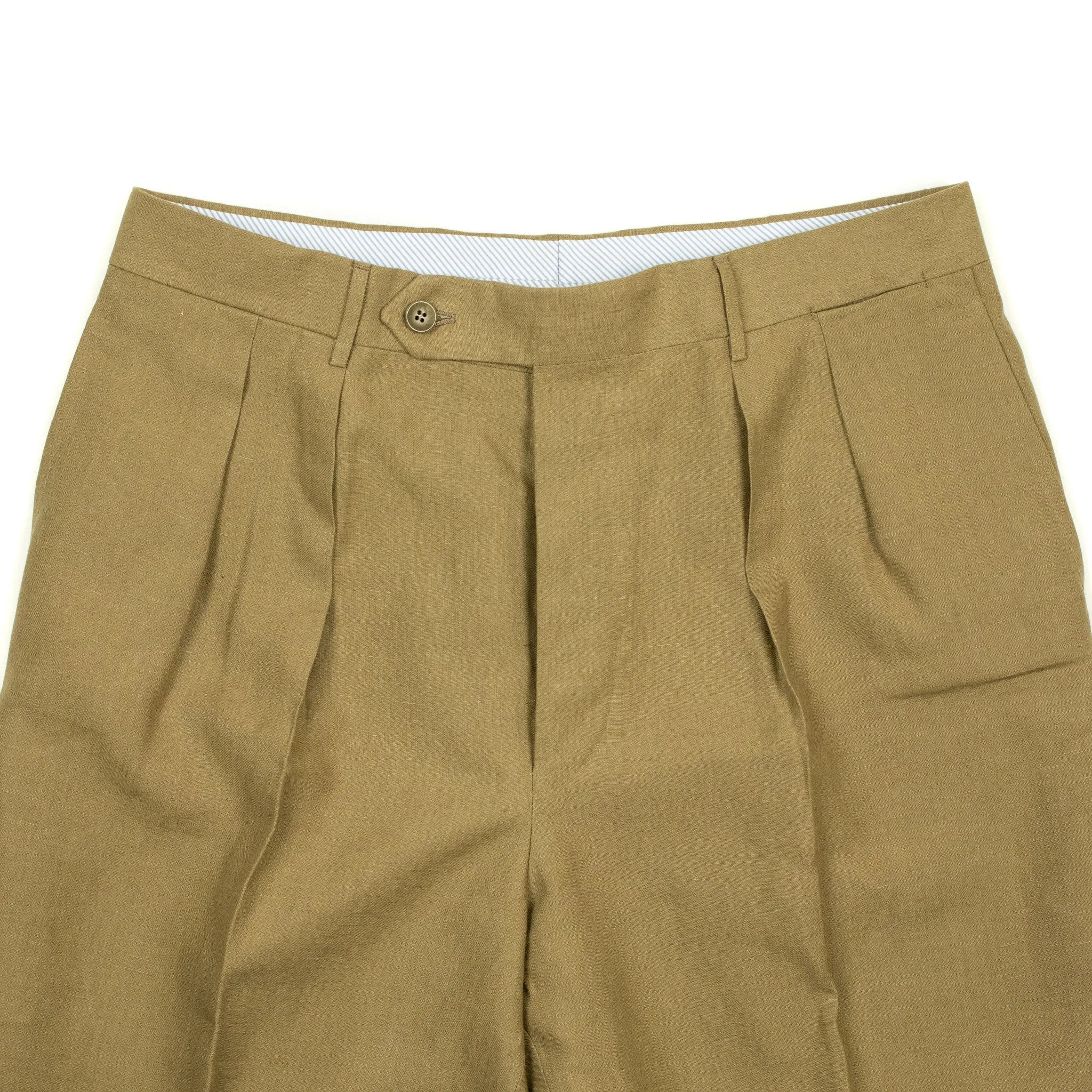 Exclusive "Brooklyn" double-pleated high-rise wide trousers in mocha brown Irish linen