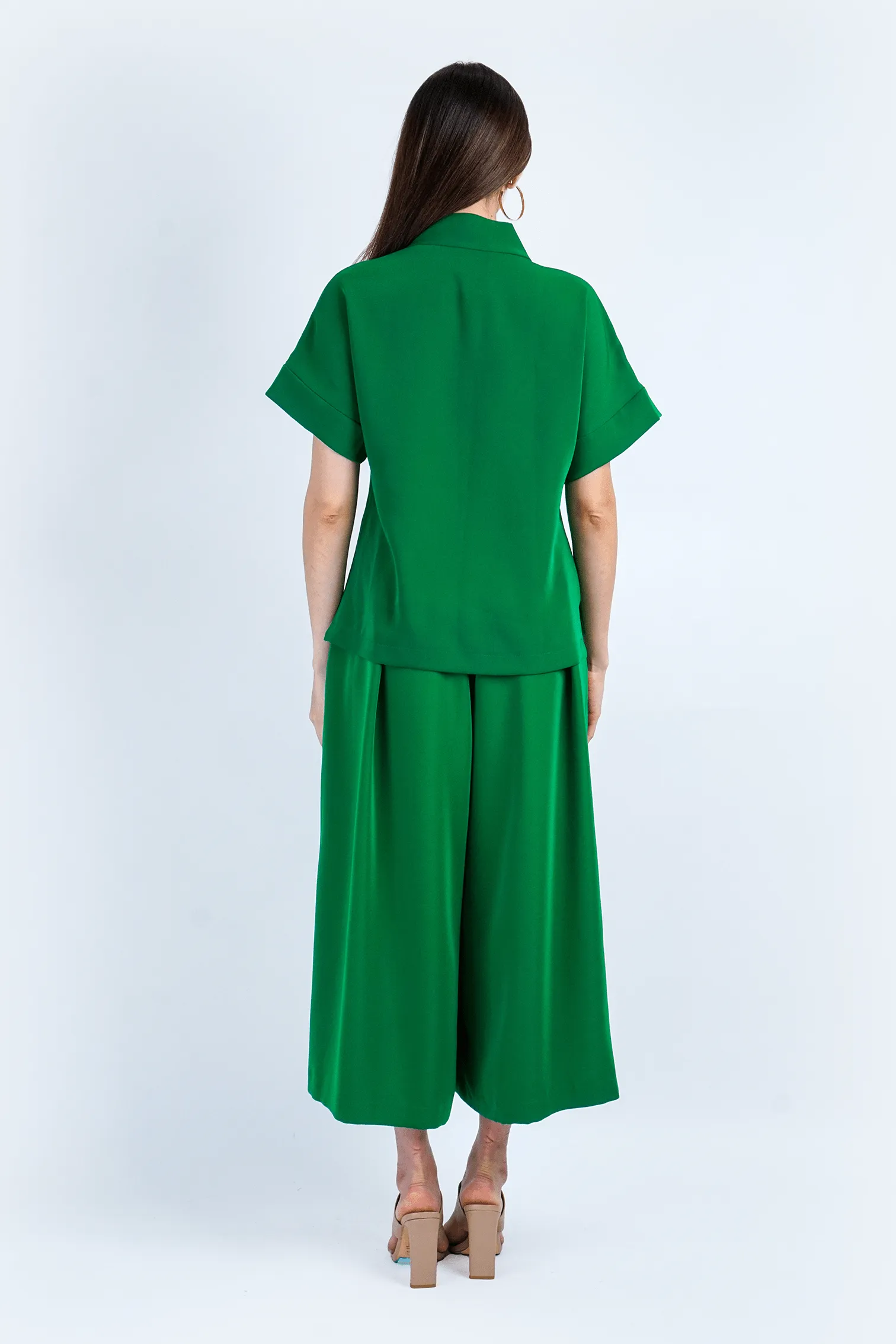 Green Pleated High Waist Wide Leg Kira Pants