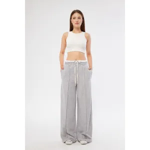 Grey Wide Leg Belt Contrast Trousers