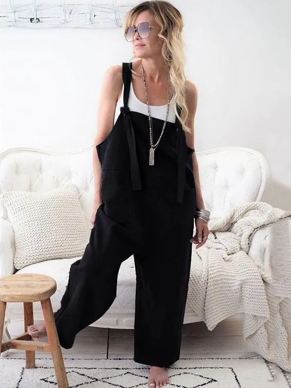 High-Waist Loose Suspender Trousers