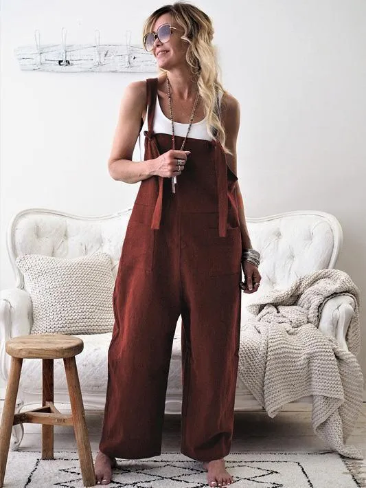 High-Waist Loose Suspender Trousers