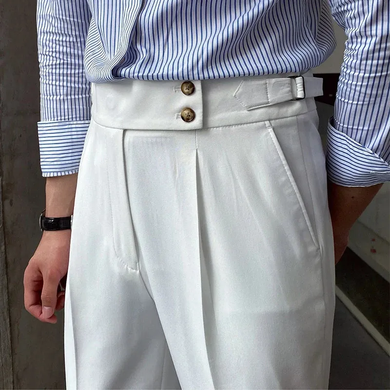 High-waist slim straight trousers