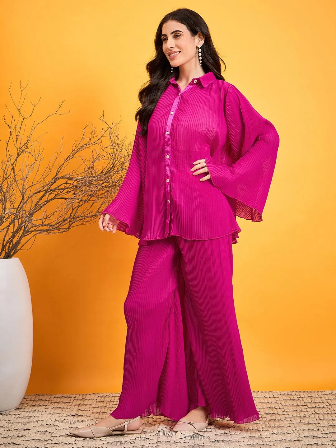 Hot Pink Pleated Co-ord Set