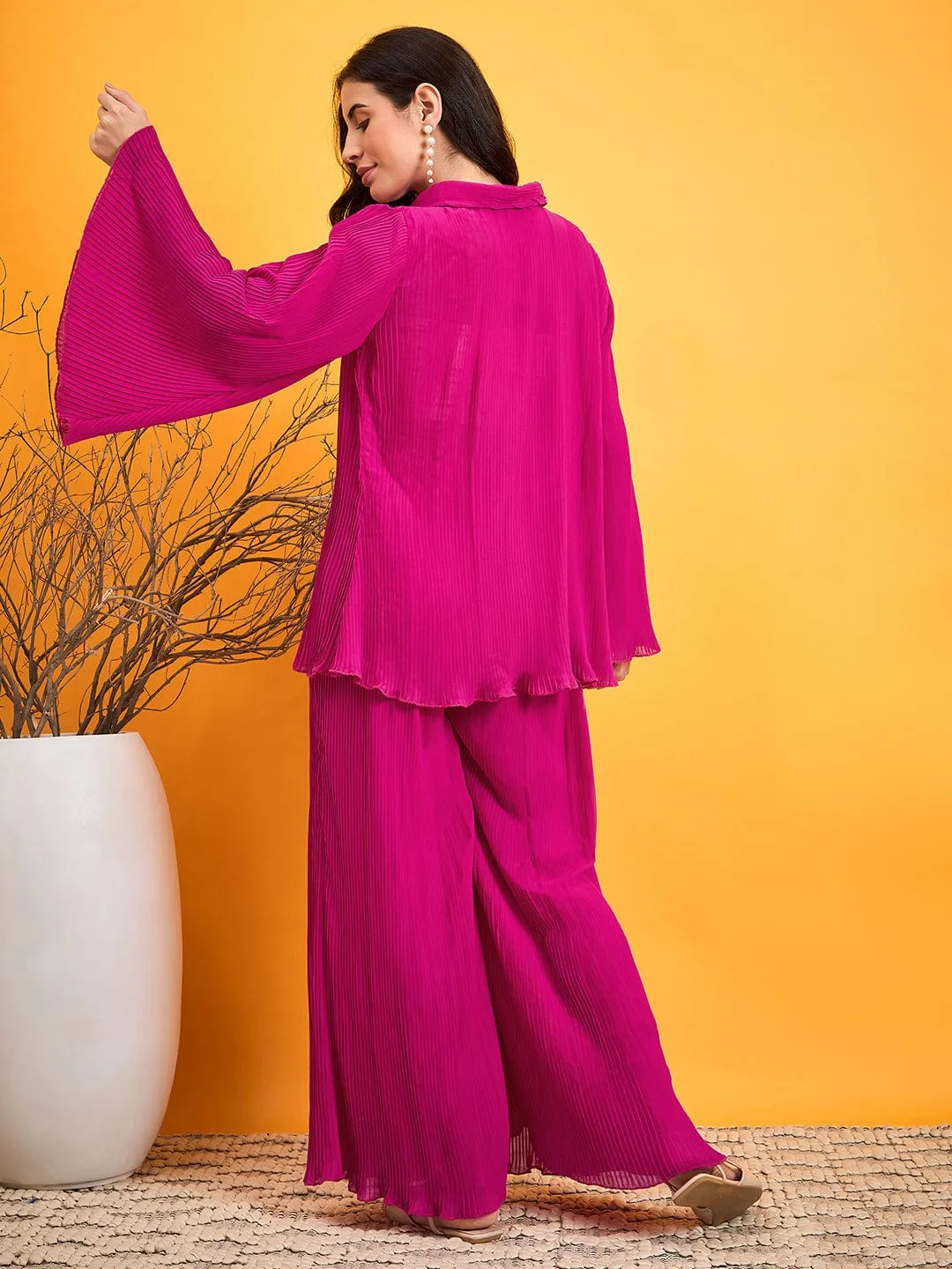 Hot Pink Pleated Co-ord Set