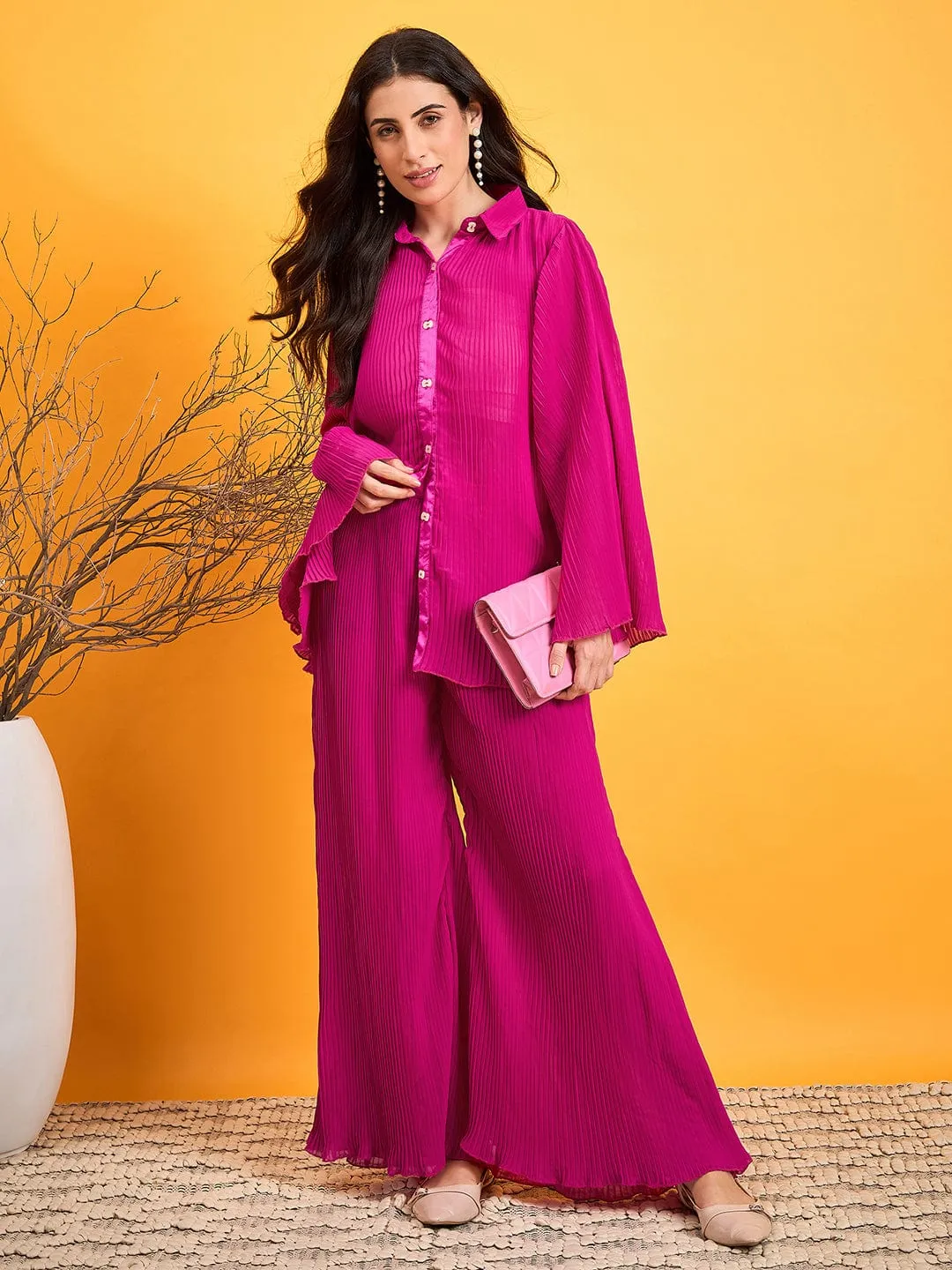 Hot Pink Pleated Co-ord Set