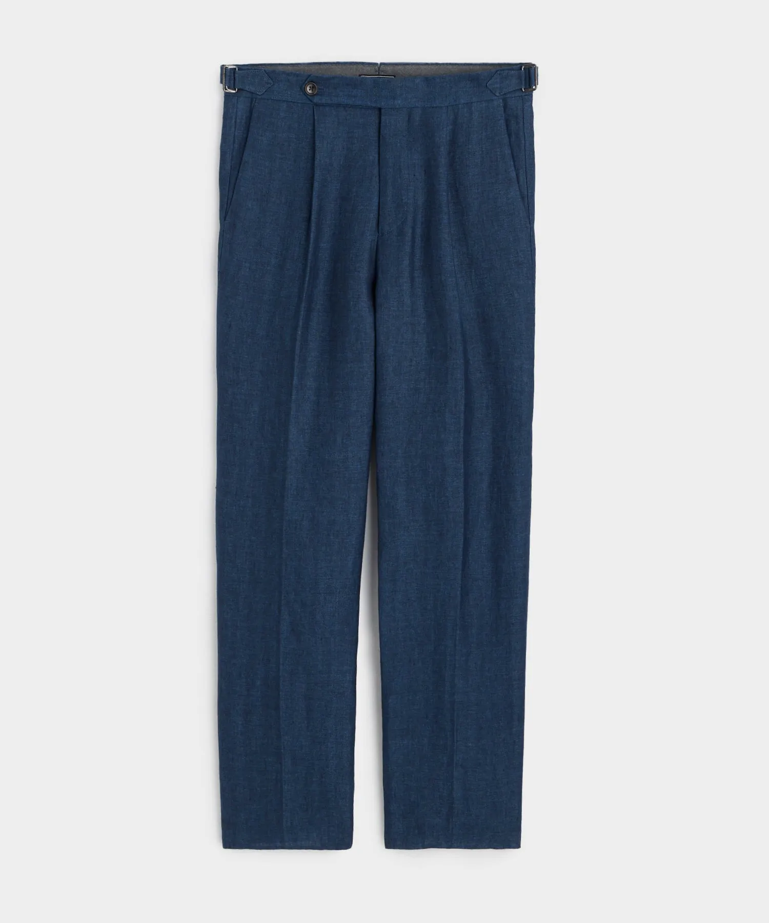 Italian Linen Side Tab Trouser in Sail Blue Herringbone