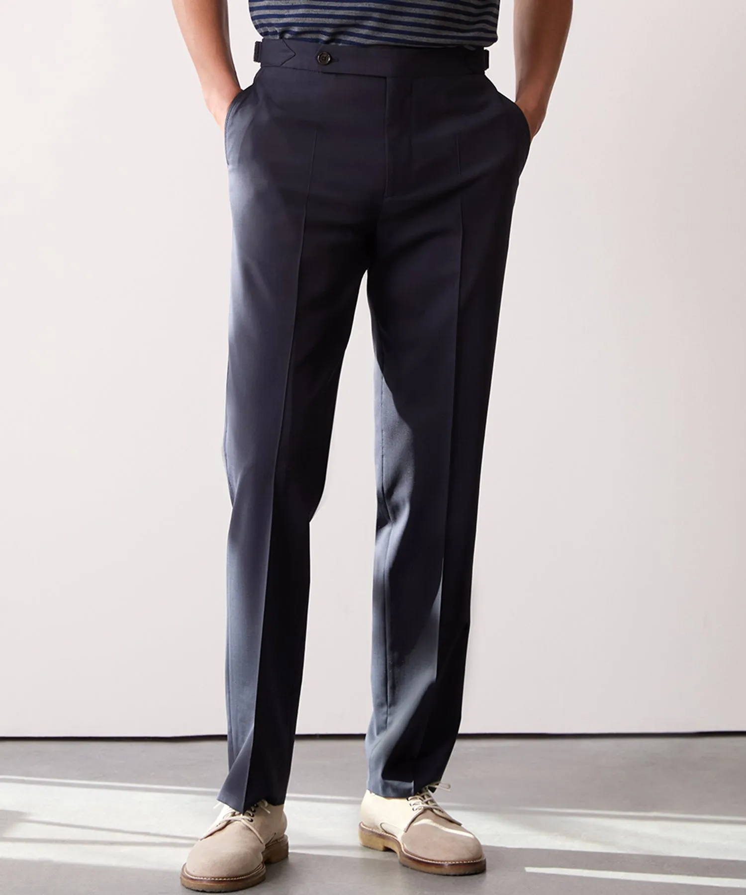 Italian Tropical Wool Side Tab Trouser in Navy