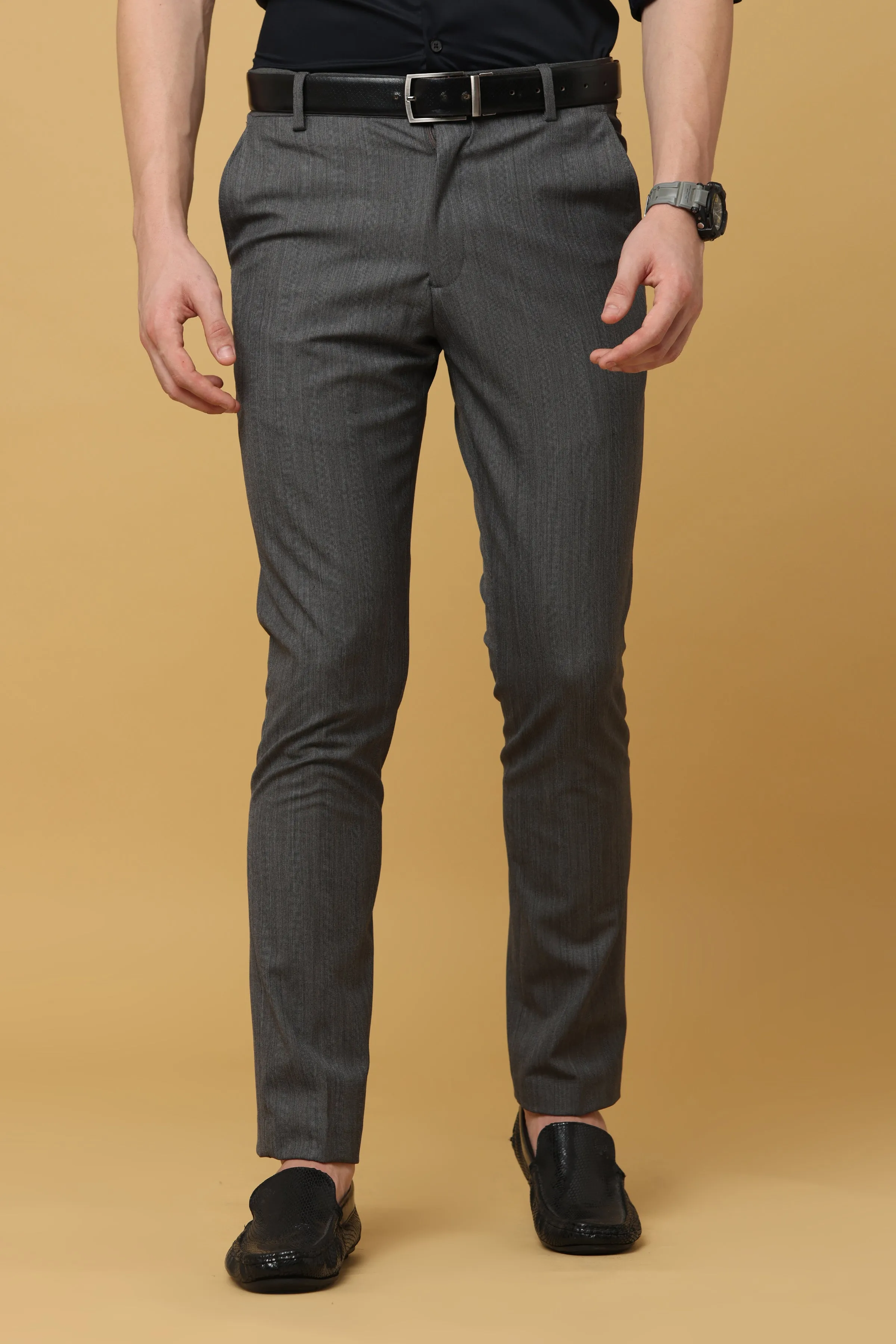 Ivyn Texture Pattern Grey Formal Trousers