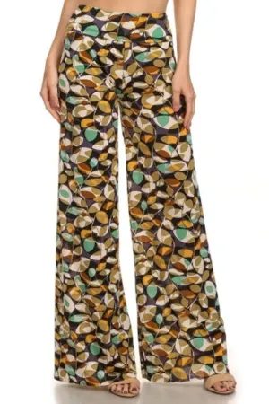 Leaves Print Palazzo Pants - Charcoal