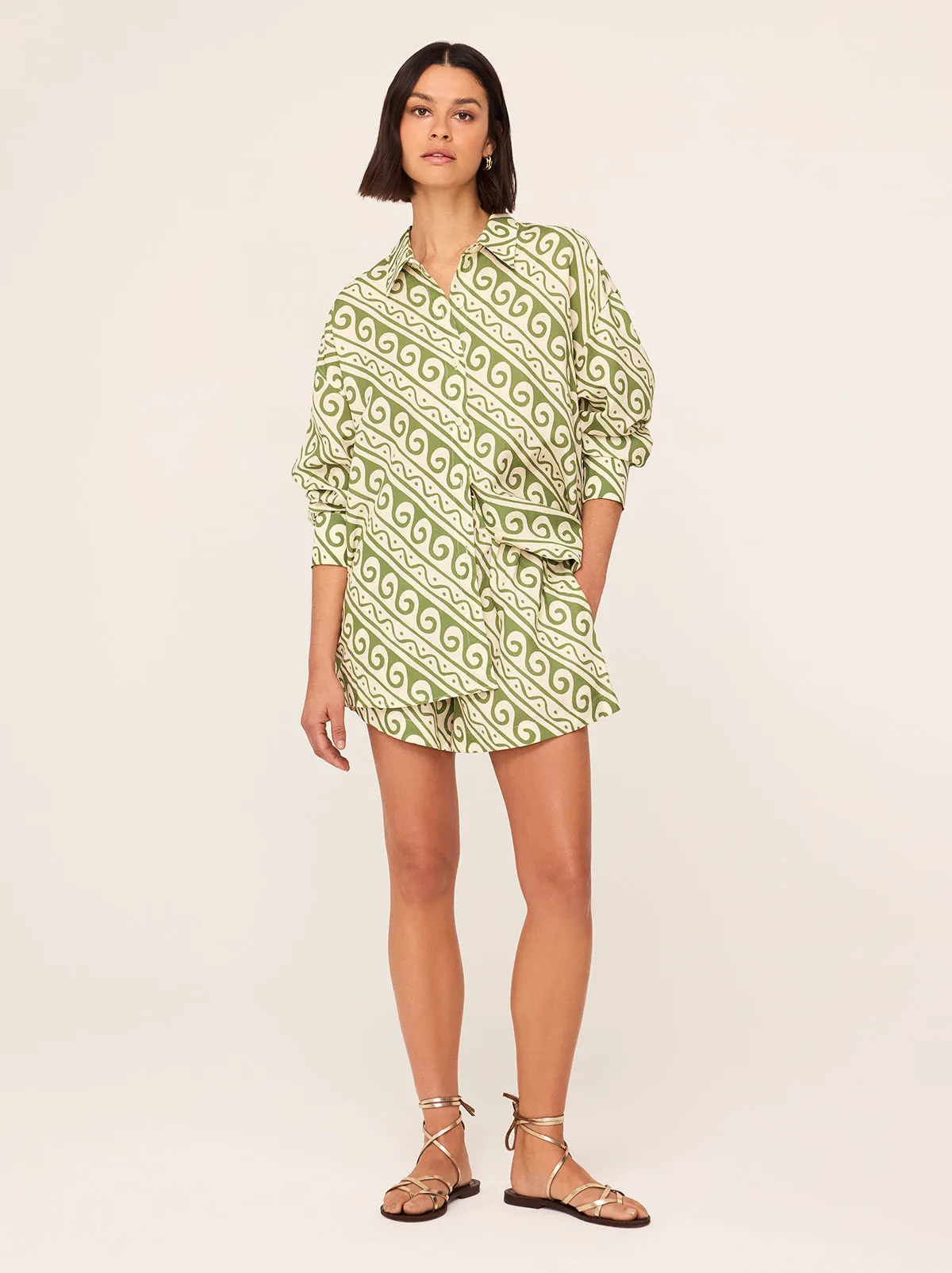 Lena Green Wave Print Shorts