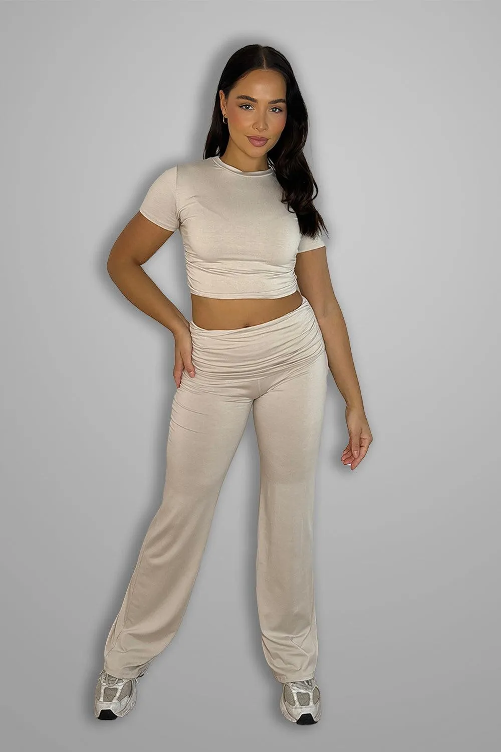 Lightweight Jersey Crop Top And Flared Trousers Set