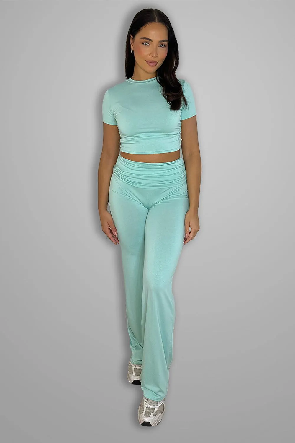 Lightweight Jersey Crop Top And Flared Trousers Set