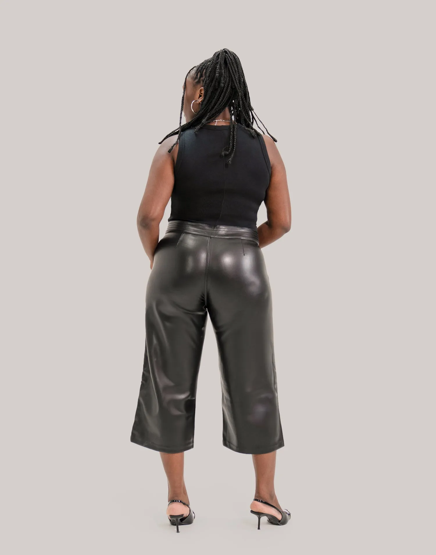 LILY WIDE LEG VEGAN LEATHER PANT / BLACK