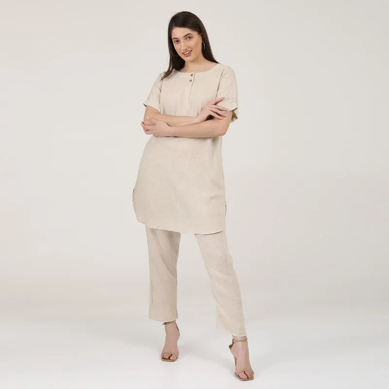 Linen Co Ord Set for Women | Beige | Tunic & Trousers