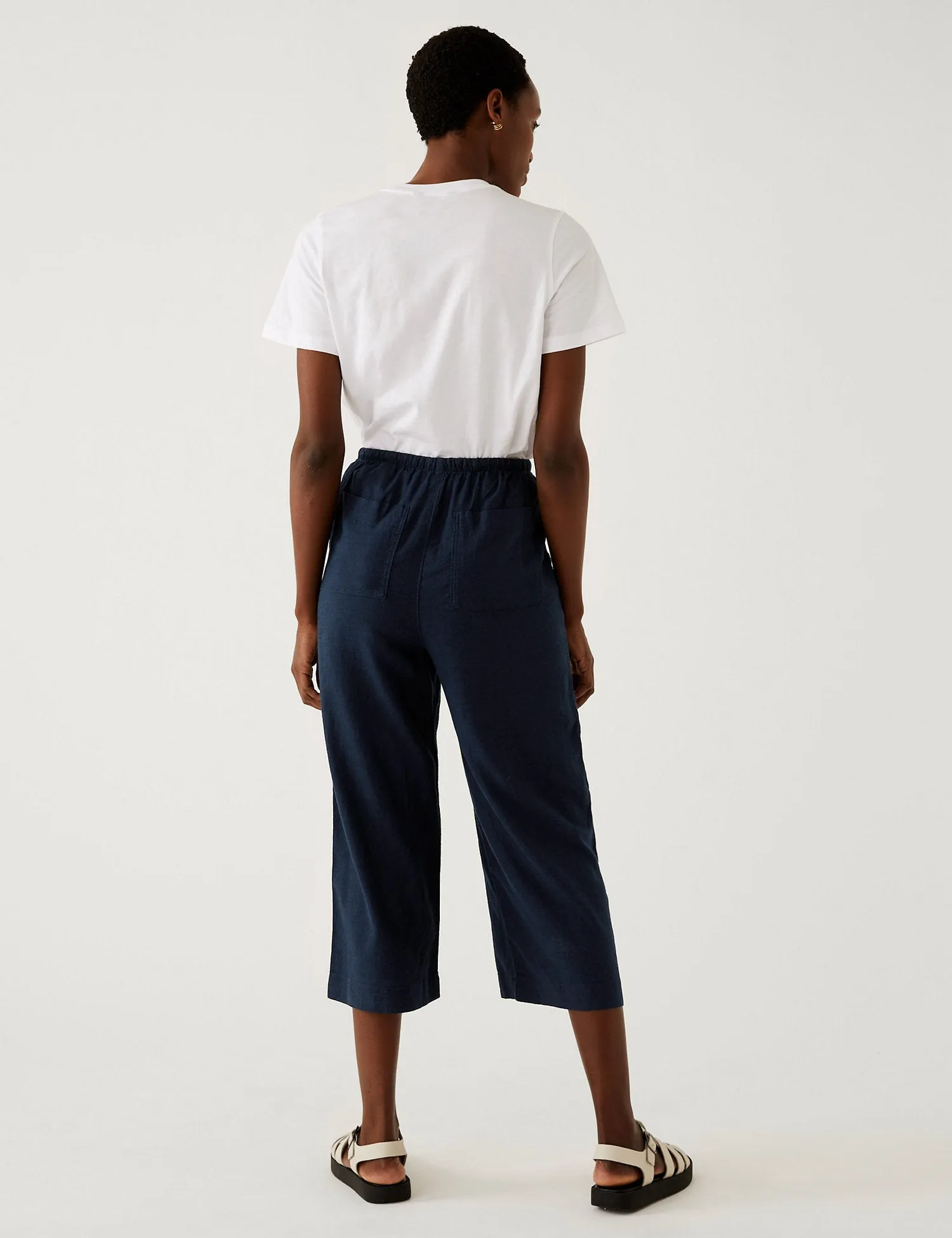 Linen Rich Wide Cropped Leg Trousers